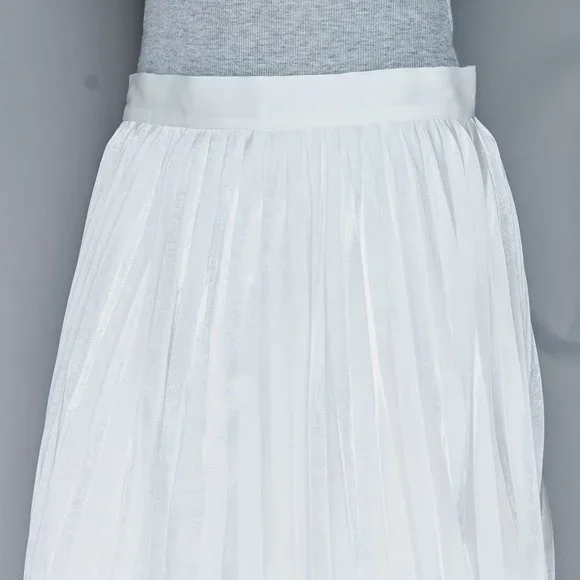 CALVIN LUO Lace Hem White Satin Pleated Skirt NWT L - Picture 2 of 7